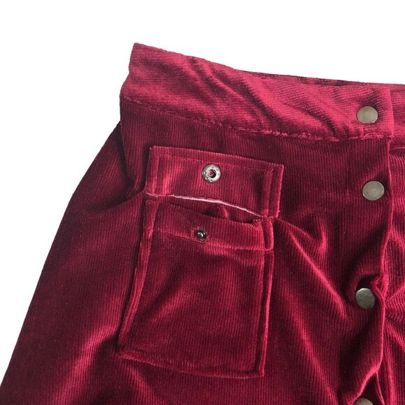 Umgee Skirt Womens Medium Burgundy Corduroy Velvet Mini Snap Front Pockets - Picture 9 of 13
